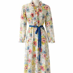 Vintage Loungee's Dress w Pockets Ruffle Color and Sleeve Floral Size 16 (m/L)